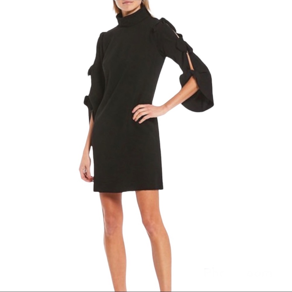 💥SOLD💥Alex Marie Nina Bow Sleeves Mock Neck Mini Dress Black Sz 2 NWT - Picture 10 of 10